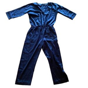 Club Monaco Navy Blue Women's Jumpsuit Satin 4 Pants Jumper Pockets V-neck